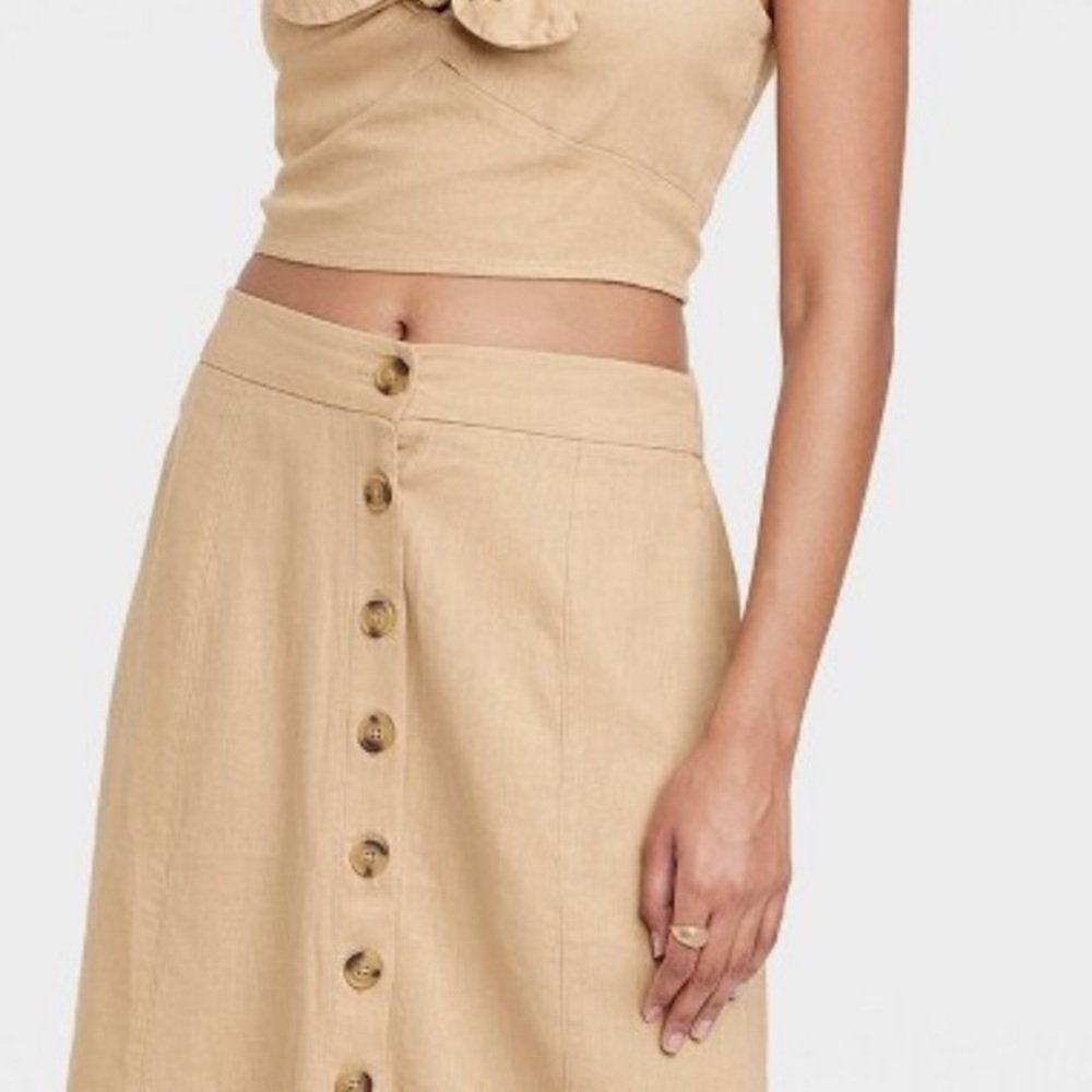 NWT TARGET Brown Button Front Dark Beige Skirt Size XS